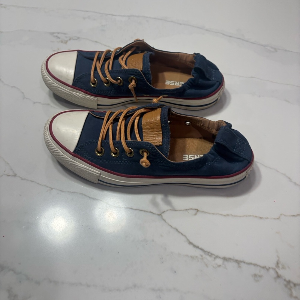 Converse Navy Canvas Low-Top Sneakers with Tan Laces - Picture 8 of 12